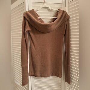 Free People Luxurious Off-Shoulder Tan Sweater